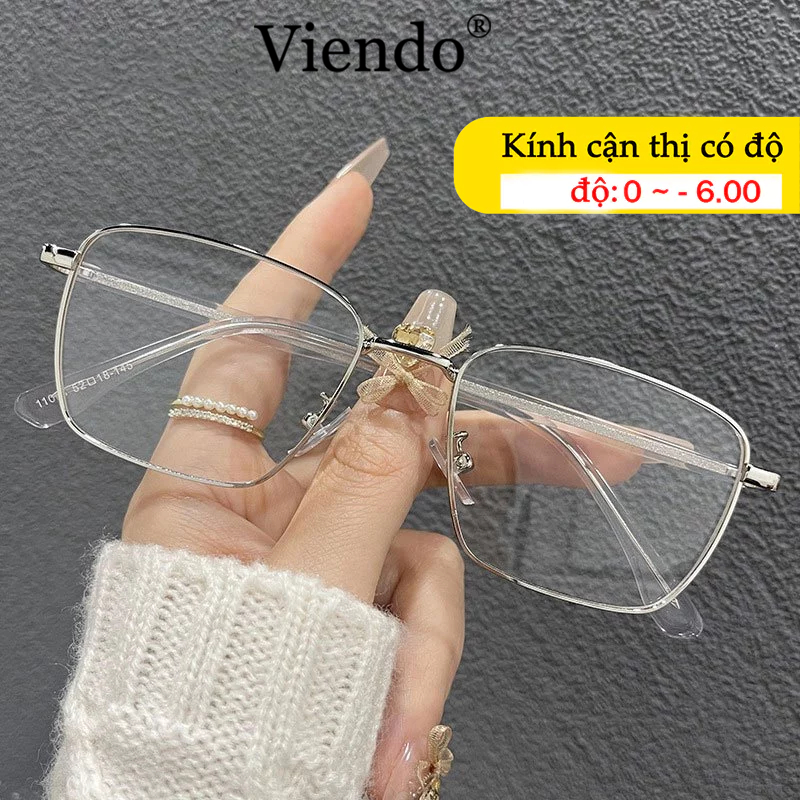Kính Giả Cận Nam Nữ VIENDO Kính Cận Gọng Vuông Kim Loại Đổi Màu Khi Ra Nắng Chống Ánh Sáng Xanh Chông Tia UV Thời Trang -1.0/-2.0/-3.0/-4.0/-5.0/-6.0