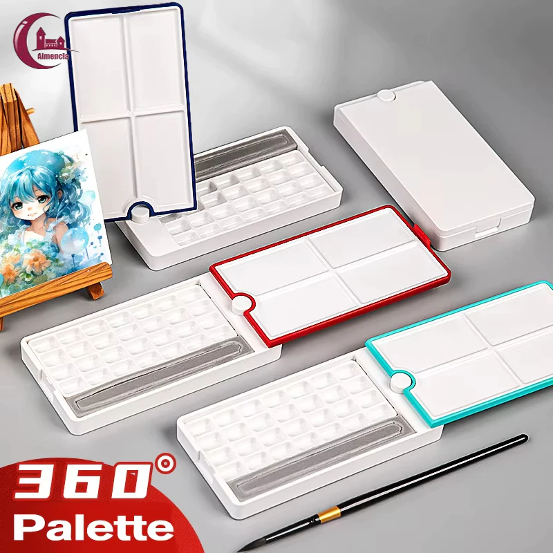 Almencla Bảng Màu Nước Gouache Trộn Bảng Khay Trống Du Lịch Phác Thảo Vật Dụng Sơn Xoay Bảng Sơn Nhỏ Gọn