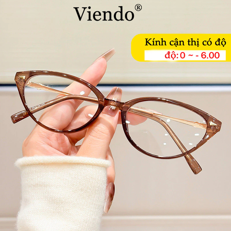 Kính Giả Cận Nhỏ Nữ VIENDO Kính Cận Gọng Mắt Mèo Chông Tia UV Ánh Sáng Xanh Kính Đổi Màu Khi Ra Nắng Thời Trang 0/-1/-2/-3/-4/-5/-6
