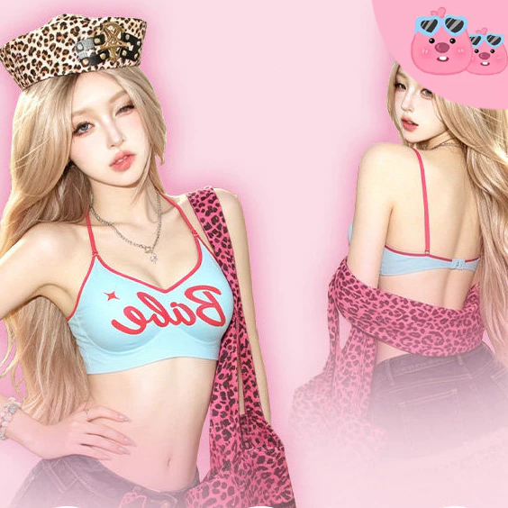 🎀bearbra🎀American Hot Girl Dây Cổ Tập Hợp Chữ Thập Lưng Đẹp Mỏng Dây Đeo Vai Màu Tương Phản Áo Ngực