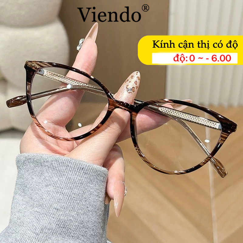 Gọng Kiếng Cận Mắt Mèo Nữ VIENDO Gọng Kính Chống Bụi Chông Tia UV Ánh Sáng Xanh Đổi Màu Khi Ra Nắng Cao Cấp -1.0/-2.0/-3.0/-4.0/-5.0/-6.0