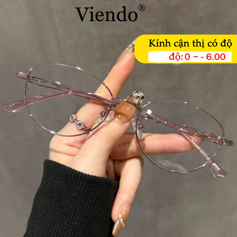 Kính Giả Cận Oval Nhỏ Nữ VIENDO Kính Kim Loại Chống Bụi Chống Ánh Sáng Xanh Tia UV Kính Đổi Màu Khi Ra Nắng Thời Trang -1.0/-2.0/-3.0/-4.0/-5.0/-6.0