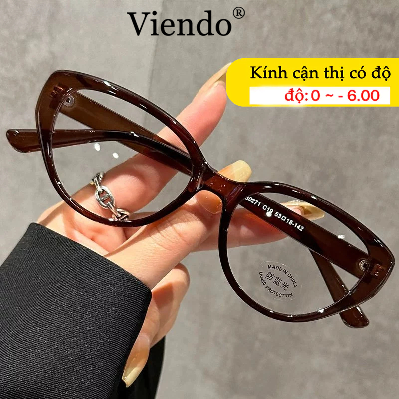 Mắt Kính Giả Cận Mắt Mèo Nữ VIENDO Gọng Kính TR90 Đổi Màu Khi Ra Nắng Chống Ánh Sáng Xanh Tia UV -1.0/-2.0/-3.0/-4.0/-5.0/-6.0 Độ