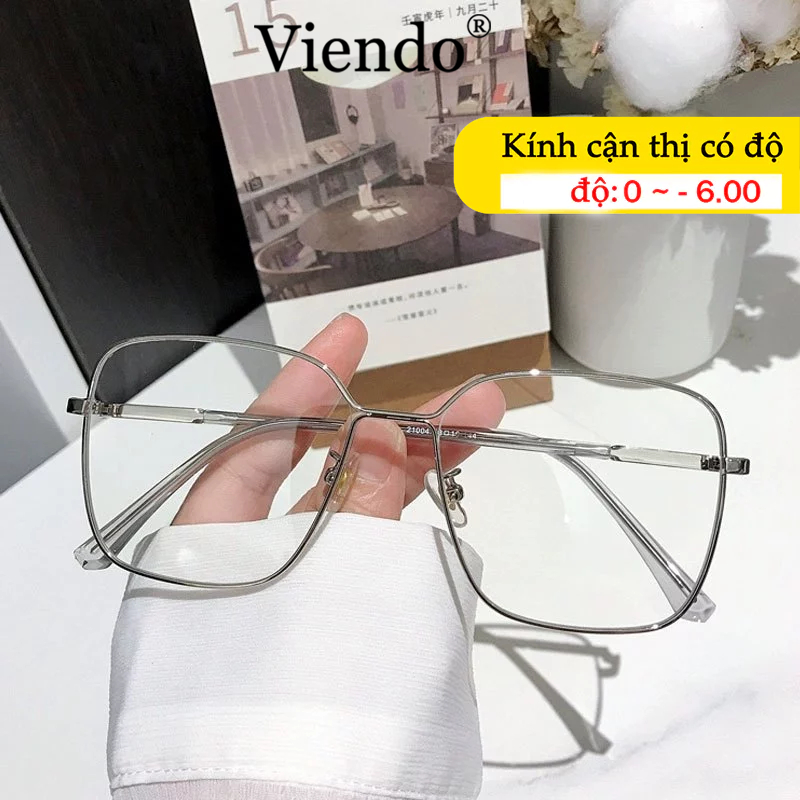 Kính Cận Gọng Kim Loại VIENDO Mặt Kính Chống Ánh Sáng Xanh Chống Tia UV Đổi Màu Khi Ra Nắng Thời Trang Nam Nữ -1.0/-2.0/-3.0/-4.0/-5.0/-6.0