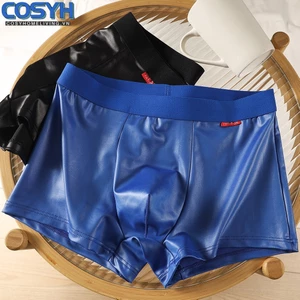 Quần Short Boxer Nam Giả Da, Phong Cách Casual với Thiết Kế U Lồi và Túi
