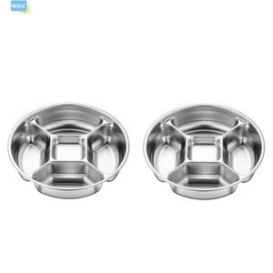2 Đĩa Chia Bằng Thép Không Gỉ 5 Ngăn Cho Nước Sốt Salad Ăn Nhẹ Bữa Ăn Chuẩn Bị❀