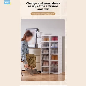 Dụng cụ sắp xếp giày nhựa chắc chắn và có thể xếp chồng lên nhau: Hộp đựng 3 tầng trong suốt, có thể gập lại❀