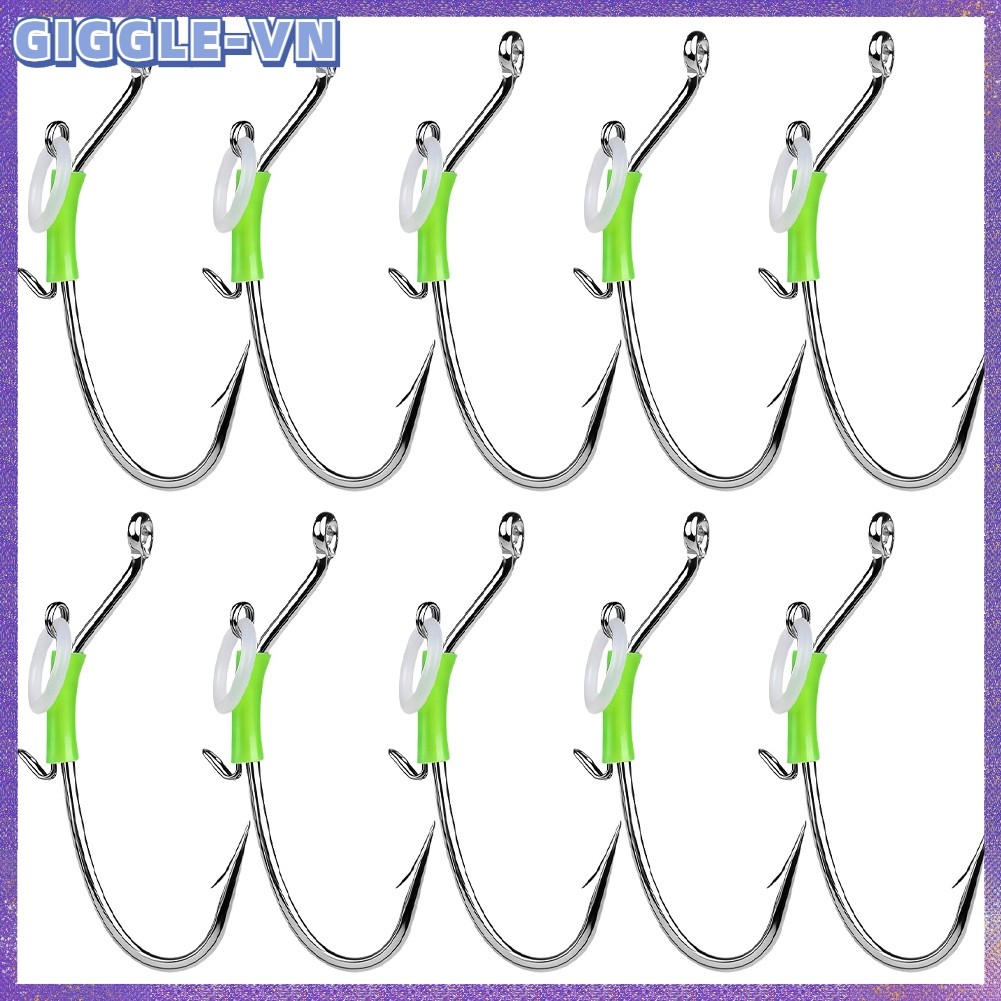 [GIGGLE] 10 Chiếc Dạ Quang Sống Tôm Móc Thép Carbon Sống Mồi Câu Cá Cho Grouper