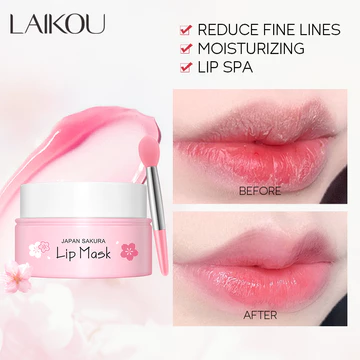 Mặt nạ môi New New LAIKOU Sakura ngủ ban đêm, son dưỡng hoa anh đào, sửa chữa nếp nhăn 8g