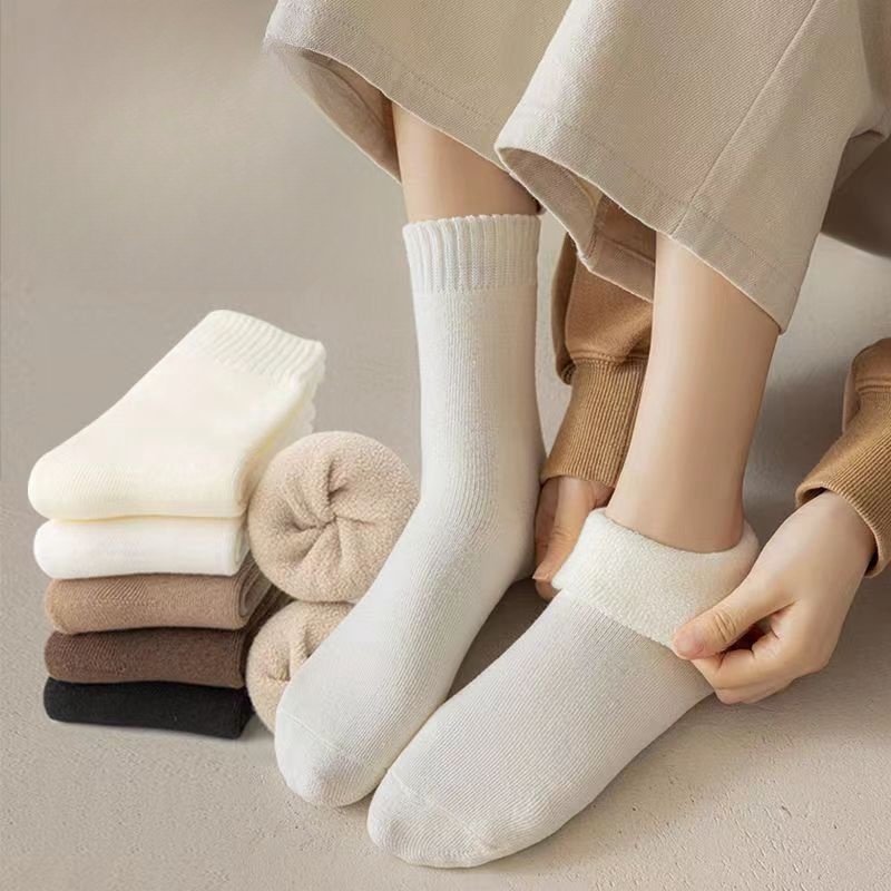 Combo 5 Tất vớ lót lông sinh nhiệt giữ nhiệt màu trà sữa màu trơn len tăm loại đẹp