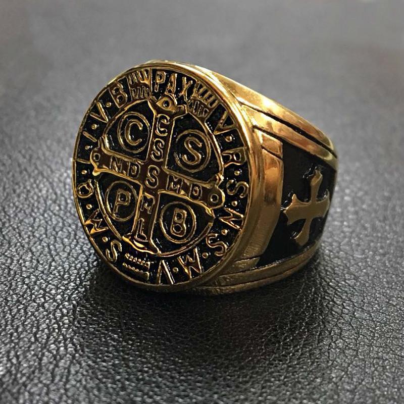 Nhẫn Rune Vàng Nam Thép Titan Hip Hop Trang Sức Gothic Cross Seal ...