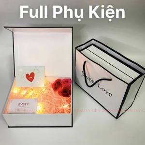 Hộp Quà Tặng Người Yêu, Hộp Quà Tặng Valentine, Kèm Túi Giấy, Đèn Led, Giấy Rơm, Thiệp