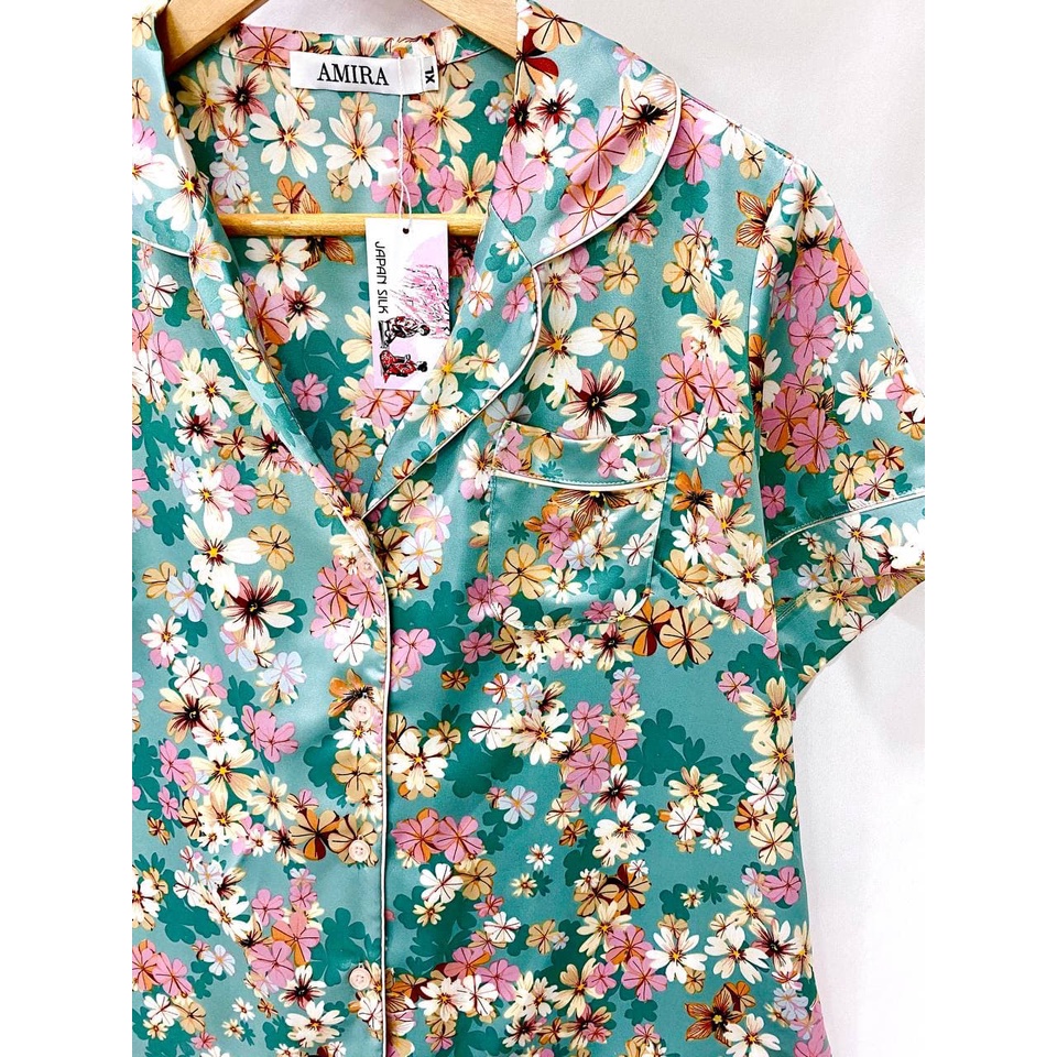 Ảnh Bộ Ngủ Pijama Lụa Cao Cấp JAPAN SILK Họa Tiết Hoa Xinh Duyên Dáng CD047 3