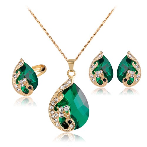 Nữ Kim Cương Giả Mặt Dây Chuyền Vòng Cổ Bông Tai Nhẫn Tiệc Cưới Bộ Trang Sức M07