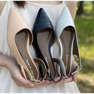 Giày cao gót Annmodels slingback khoét eo mũi nhọn phối dây hở gót cao 2cm _Min331