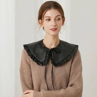 Vipdeal1 Khăn Choàng Cổ Giả Da Phối Bèo Màu Đen Phong Cách vintage Hàn Quốc Cho Nữ