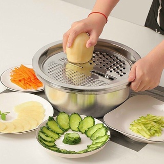 Bộ Bào Nạo Rau Củ Kiêm Rổ Và Chậu Inox Cao Cấp Đa Năng 3 Chi Tiết Cam Homeware