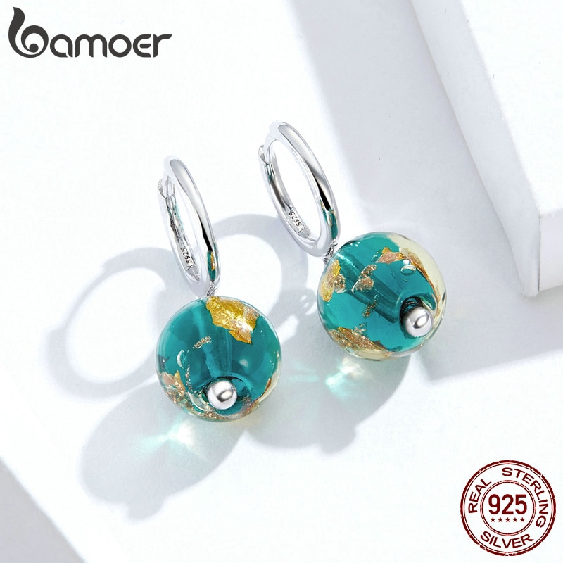 Bamoer Bông Tai bạc 925 Đính Hạt Thủy Tinh Thời Trang sce817