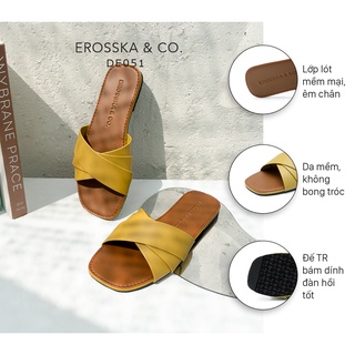 Erosska - Dép nữ thời trang đế bằng Erosska quai ngang màu vàng _ DE051