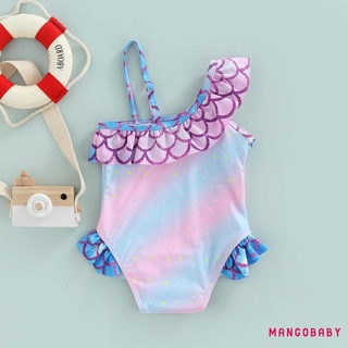 Mg-girls One Piece Bikini Cá Cân Ruffle Tôn Trang Bất Đối Xứng Dây Đeo Bronzing In Chữ Đồ Bơi