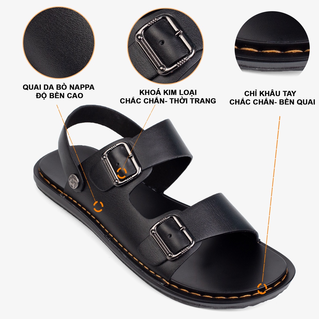 Ảnh Dép nam quai ngang da bò Nappa cao cấp Bụi Leather E101, đế đúc nguyên khối khâu viền thủ công 4