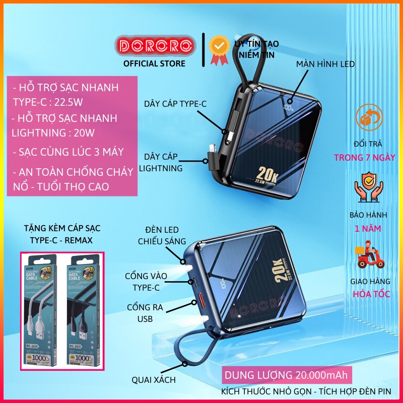 Sạc dự phòng REMAX 20000mAh /10000mAh 22.5W RPP-51/RPP-285 - Pin dự ...