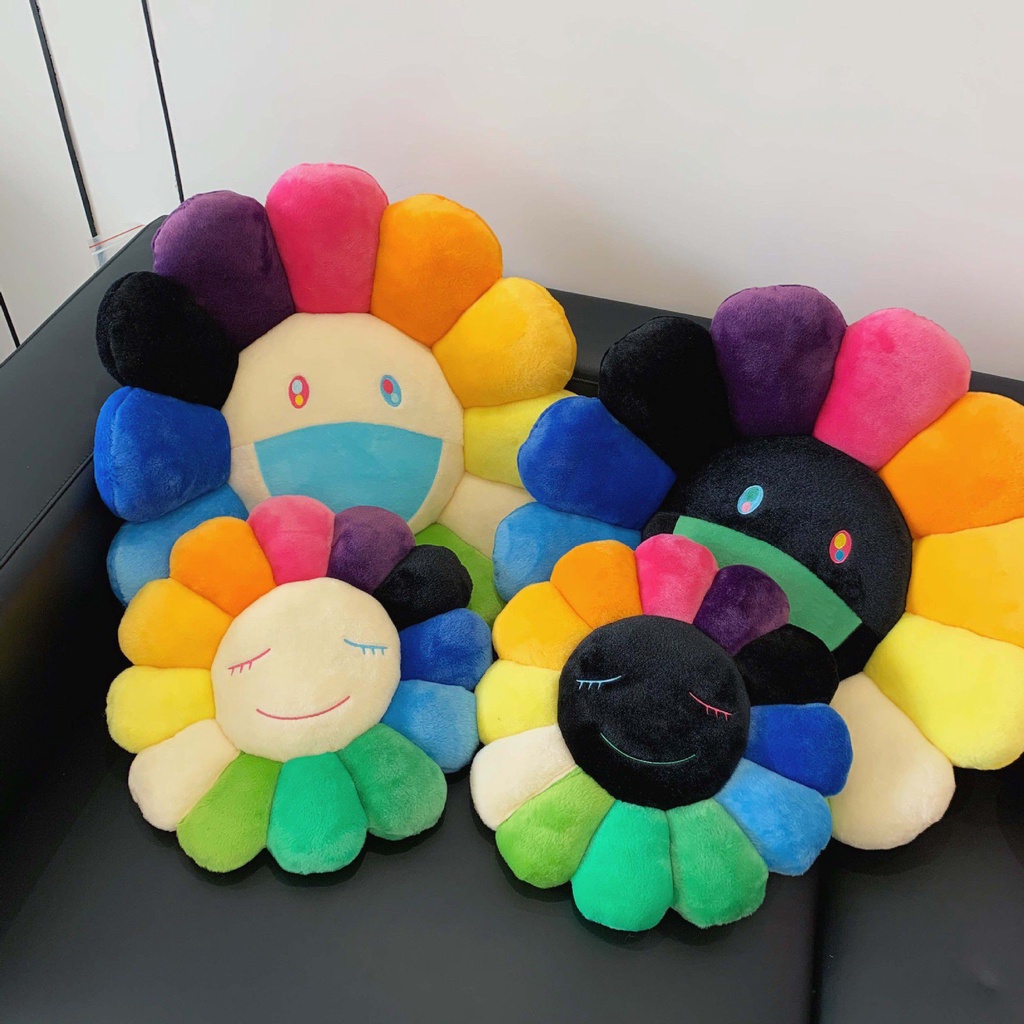 Gối hoa cầu vồng Takashi Murakami 40cm nhồi bông đầy màu sắc cho trẻ em nhồi bông