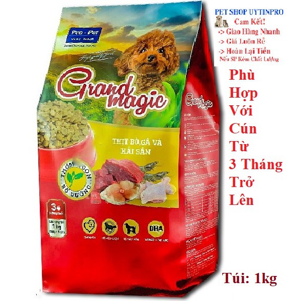 THỨC ĂN CAO CẤP CHO CHÓ Grand magic Dạng viên vị thịt bò, gà và hải sảnTúi 1kg