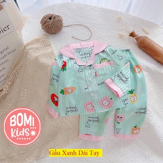 [ 6KG - 19KG ] Đồ Bộ Bé Gái Mặc Nhà Pijama Lụa Cao Cấp Tay Dài Cho Bé - Chất Vải Lụa mềm Mịn Thoáng Mát_BM32