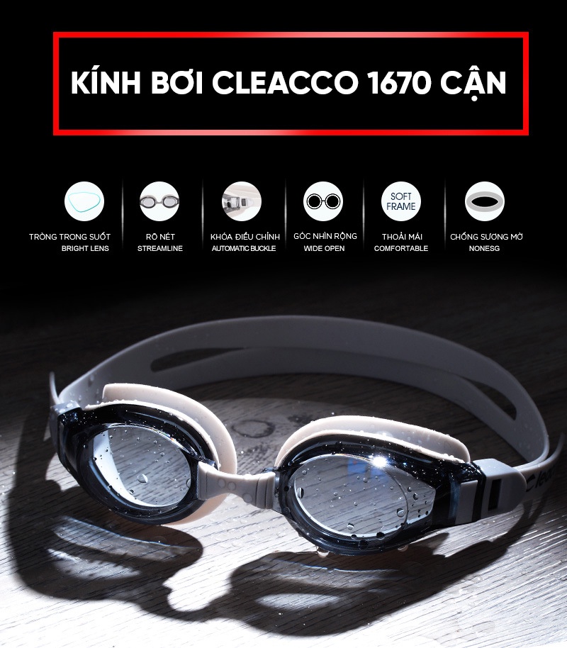 Mô tả Kính Bơi Cận Từ 2 Đến 7 Độ Kính Bơi Người Cận Dây Đeo Êm Ái Chống UV Chông Sương Thời Trang Cleacco SG1670 Boro Sport - 2