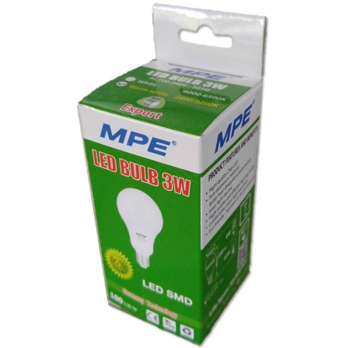 [MPE_Hàng Việt Nam] Bóng Đèn Led Bulb Tròn MPE 3W Ánh Sáng Trắng/Vàng
