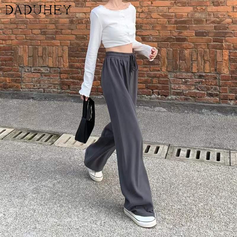 Ảnh Daduhey Quần thể thao nữ ống rộng dáng suông có thể kéo giãn có 3 màu thời trang hip hop phong cách Hàn Quốc 4