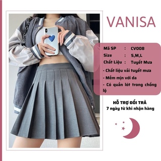 Chân váy tennis xếp ly nữ tenis xòe ngắn xám đen trắng bigsize có quần trong VANISA CV019