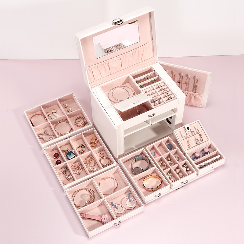 Hộp đựng trang sức CASEGRACE 5 tầng loại lớn có gương soi đa năng tiện lợi