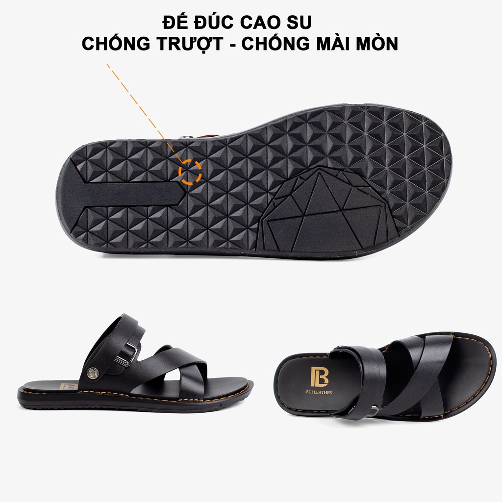Ảnh Dép nam quai ngang da bò Nappa cao cấp Bụi Leather E102, đế đúc nguyên khối khâu viền thủ công đi êm chân, BH 12 Tháng 3