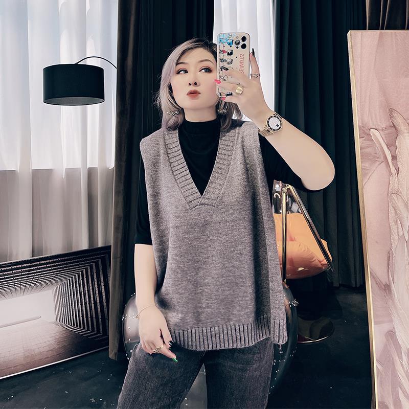 Áo Vest nữ cỡ lớn thời trang dệt kim cổ chữ V dáng rộng