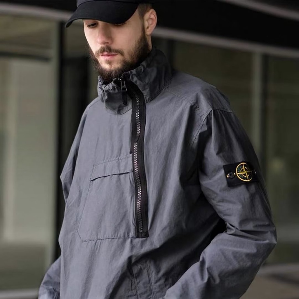【M-3XL】Áo khoác gió dáng rộng cổ cao phối khóa kéo kiểu đường phố mỹ cá tính cho nam chất lượng cao phong cách hàn quốc áo khoác bỏ túi lớn