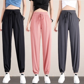 Quần thể thao lụa băng mùa xuân mùa hè dành cho nữ Quần nỉ dáng rộng thông thường Drape Slimmer Look All-Match Wide @