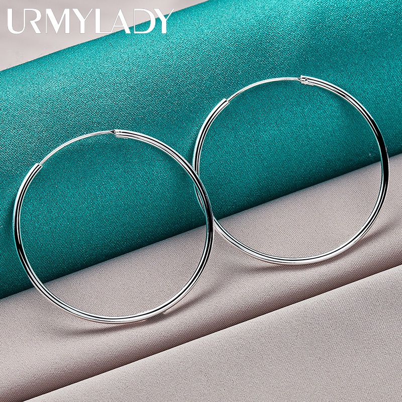 Urmylady Bạc 925 Mịn 35mm Vòng Tròn Bông Tai Nữ Thời Trang Cưới Đính Hôn Quyến Rũ Trang Sức