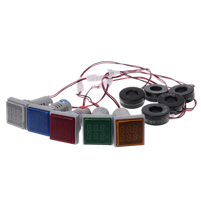 OXXGGKAO Vuông Hiển Thị Đôi Vôn Kế Ampe Kế LED Đồng Hồ Đo Điện Áp Kỹ Thuật Số AC60-500 V