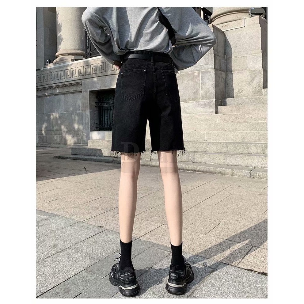 Ảnh Quần short denim daduhey màu đen dáng suông ống rộng phong cách Hàn Quốc mùa hè cho nữ (không kèm thắt lưng Pos) 4