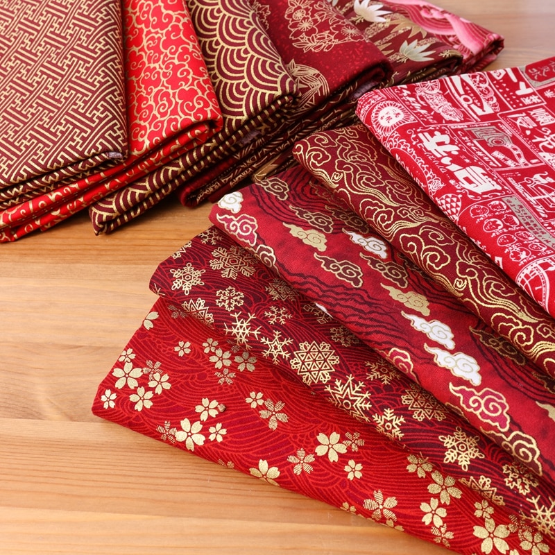 Vải Cotton Đỏ Burgundy In Đồng Nhật Bản Cotton Bằng Nửa Sân Nhật Bản Và Giáng Sinh In Chất Liệu May TJ1023