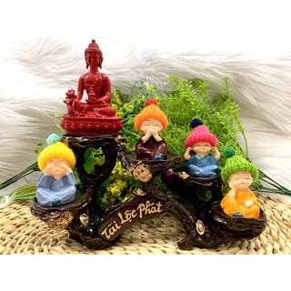 Full Set Tượng Phật Thích Ca + Đế Tượng Tài Lộc Phát + Chú Tiểu Nón Len