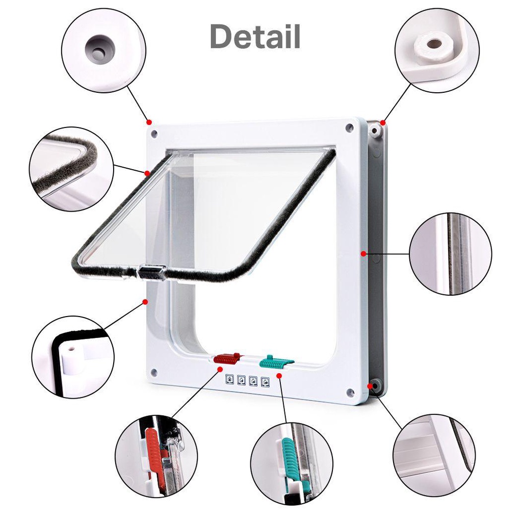 JSJJING Cửa Mèo Chống Thời Tiết Lắp Đặt Dễ Dàng Với Khóa An Ninh 4 Cách Vào Ra Chất Liệu ABS 4 Kích Cỡ Đồ Dùng Cho Thú Cưng