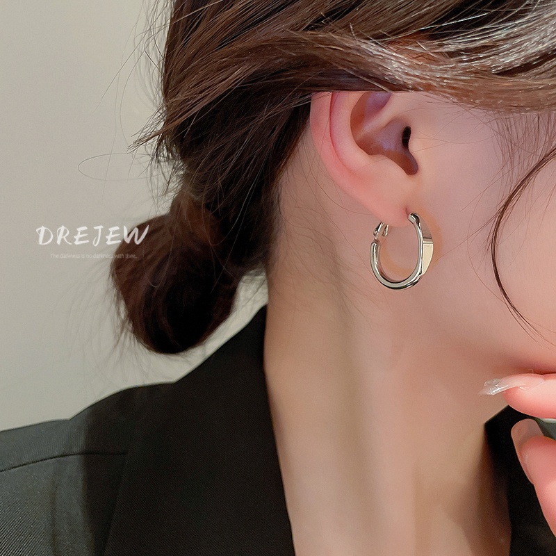 Ảnh DREJEW Khuyên tai kim loại hình tròn đơn giản phong cách thời trang 2