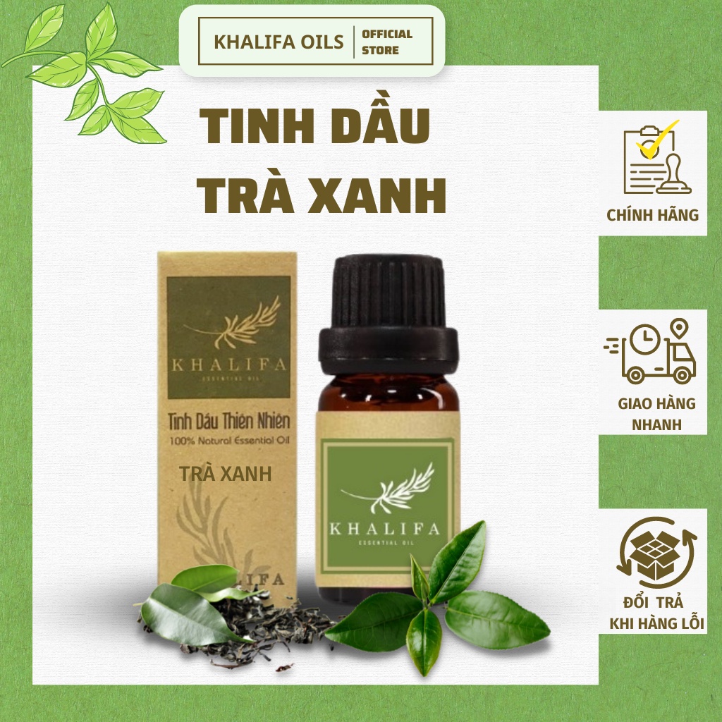 Tinh Dầu Trà Xanh Nguyên Chất Khalifa 50ml Tốt Cho Da Giảm Stress Khử Mùi Chống Say Xe Hàng Chính Hãng