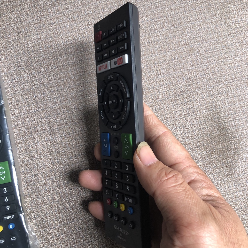 Điều khiển tivi Sharp GB234WJSA hàng chính hãng phím mềm  nguyên tem có Netflix và Youtube - tặng kèm pin
