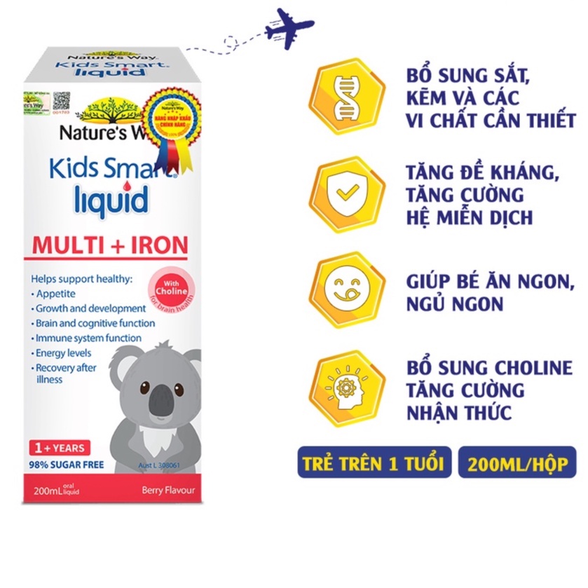 Siro Uống Nature's Way Kids Smart Liquid Multi + Iron Hỗ Trợ Nâng Cao Sức Đề Kháng Cho Trẻ 200ml