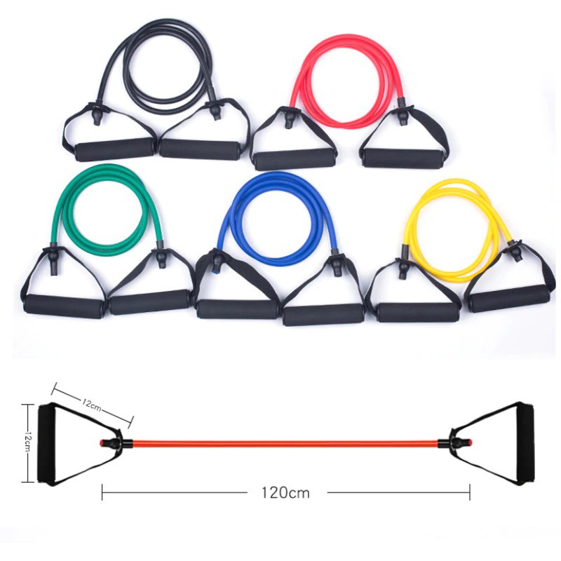 Dây tập kháng lực YOGA tập bụng co giãn, kéo cơ có tay cầm SPORTY theo cấp độ 10, 15, 20, 25, 30LBS