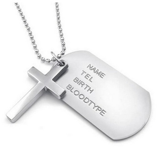 【Hot Sell】Jewelry Men's Necklace, Army Style Cross Tags Dog Tag Alloy Pendant with 68cm Chain, sier